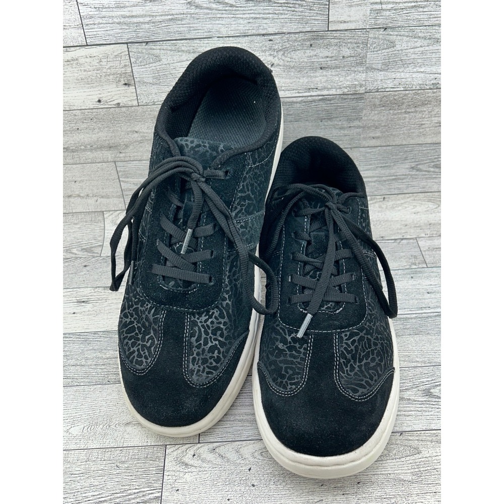 Orthofeet 71101 Women Sz 11B Black Leather Suede Animal Print‎ Walking Sneakers